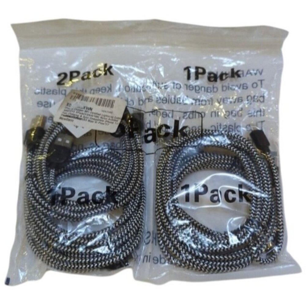 3Pk 10Ft Nylon Braided Lightning Cable Fast Charging & Sync iPhone 11/Pro/XS/8/7